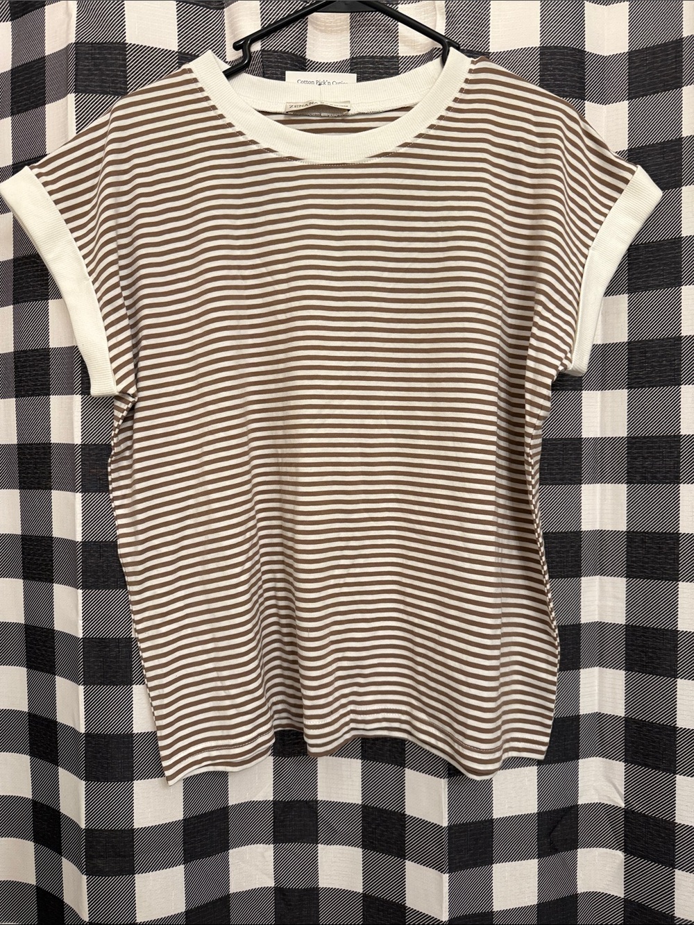 Striped Crewneck Tee in Brown & White